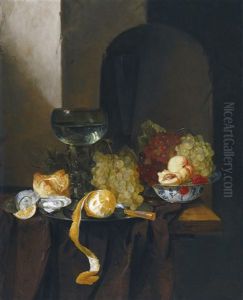 Still-life Of Oysters, Grapes, Wine And Other Fruits