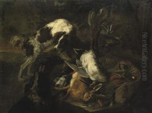 Game With Two Spaniels In A Landscape by Jacques Grief De Claeuw