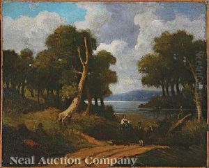 Idyllic Landscape With A Maiden And Young Man Along A Path