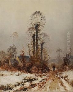Paysanne Sur Un Chemin Enneige by Charles H. Clair