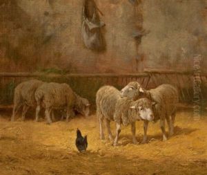 Barn Interior With Sheep by Charles H. Clair