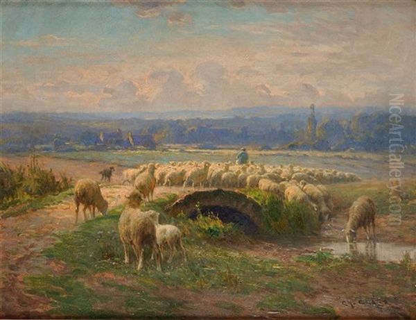 Berger Et Ses Moutons Dans Un Paysage - view 1