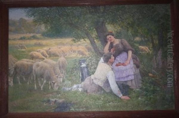 Jeune Bergere Et Son Troupeau De Moutons - view 1