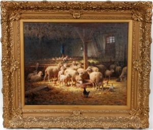 Barn Scene With Sheep by Charles H. Clair