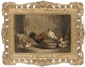Chickens In A Barn by Charles H. Clair