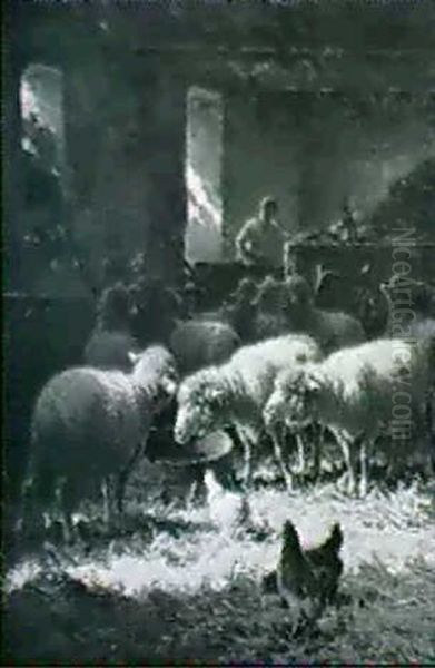 Stable Scene With Sheep And Chickens - view 1