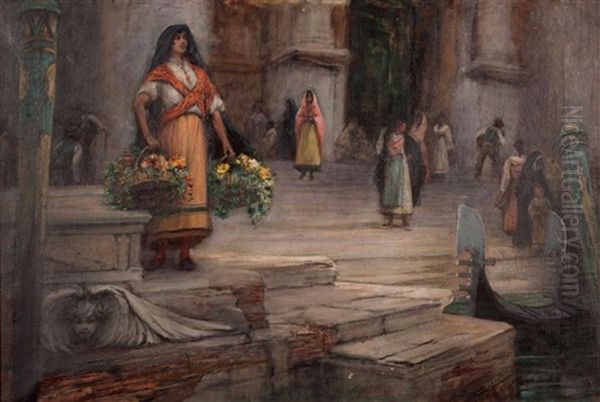 Femme Aux Paniers De Fleurs A Venise - view 1
