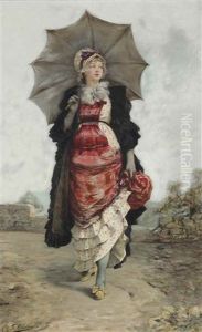 A Lady With A Parasol by Georges Jules Victor Clairin