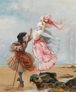 Galantes Paar An Der Meereskuste by Georges Jules Victor Clairin