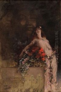 Sarah Bernhardt Debout Dans Un Decor Theatral by Georges Jules Victor Clairin