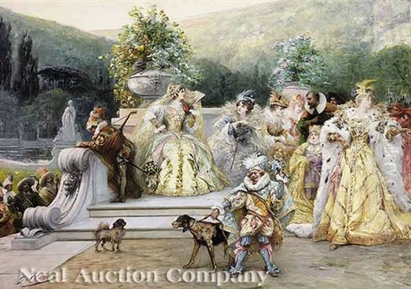 A Fashionable Company In Renaissance Dress, On A Golden Terrace - view 1