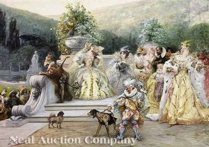 A Fashionable Company In Renaissance Dress, On A Golden Terrace