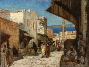 Strassenszene In Einem Marokkanischen Stadtchen by Georges Jules Victor Clairin