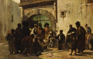 A Puppetshow On A Spanish Street by Georges Jules Victor Clairin