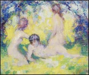 Three Nudes In A Landscape by William Henry Clapp