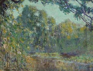 Wooded Landscape With Reflecting Pond by William Henry Clapp