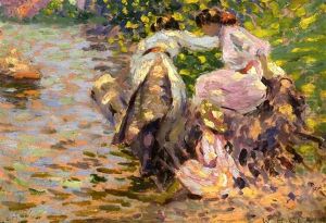 Figures By The River (+ Rural Landscape, Unfinished, Verso) by William Henry Clapp