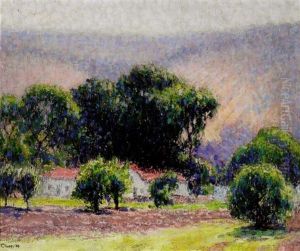 A Farm Through The Trees With Mountains Beyond by William Henry Clapp