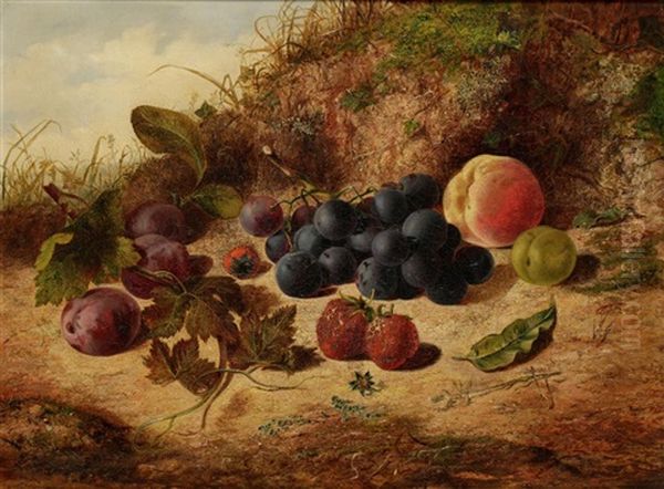 A Still Life Study Of Fruit On A Mossy Bank - view 1
