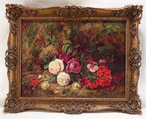 Pair Of Still Lifes, Flowers And Robin's Nest