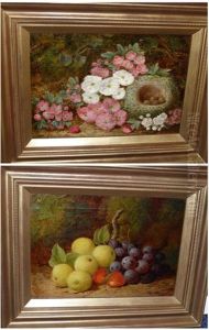Still Life Of Apple Blossom And A Bird's Nest On A Mossy Bank by George Clare