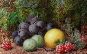 Still Life Of Fruit (+ Still Life Of Blossom And A Bird's Nest; Pair) by George Clare