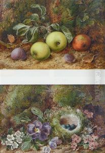A Still Life Of Plums And Apples by George Clare