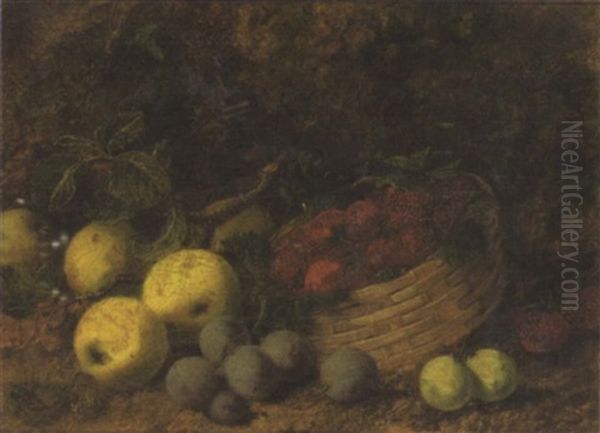 Still Life Of Apple, Plums And Strawberries In A Basket - view 1
