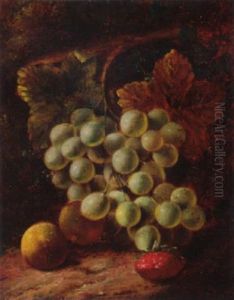 Grapes, Apples, And A Strawberry, On A Mossy Bank by George Clare