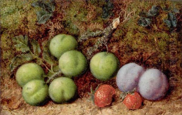 Plums And Strawberries On A Mossy Bank - view 1