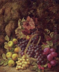 Grapes In A Basket, Plums, Raspberries And Apples On A Mossy Bank Grapes In A Basket, Plums, Raspberries And Apples On A Mossy Bank
