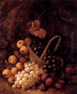 Still Life With Apples, Grapes, Strawberries And Plums On A Mossy Bank by George Clare