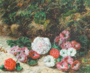 Primulas And Azaleas By A Bank by George Clare