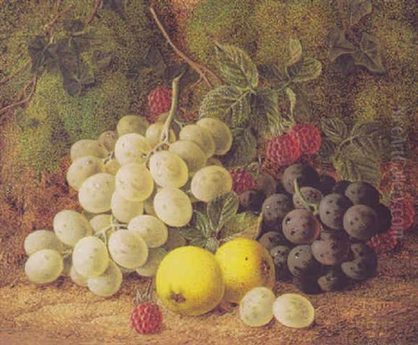 Still Life With Grapes, Rasberries And Apples On A Mossy Bank - view 1