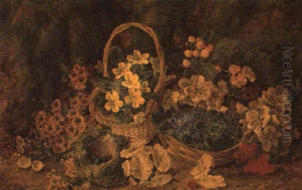 Still Life Of A Basket Of Primroses, A Basket Of Violets, And A Bird's Nest - view 1