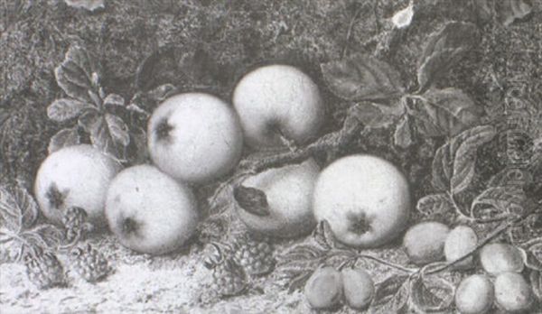Apples, Raspberries And Plums By A Mossy Bank - view 1