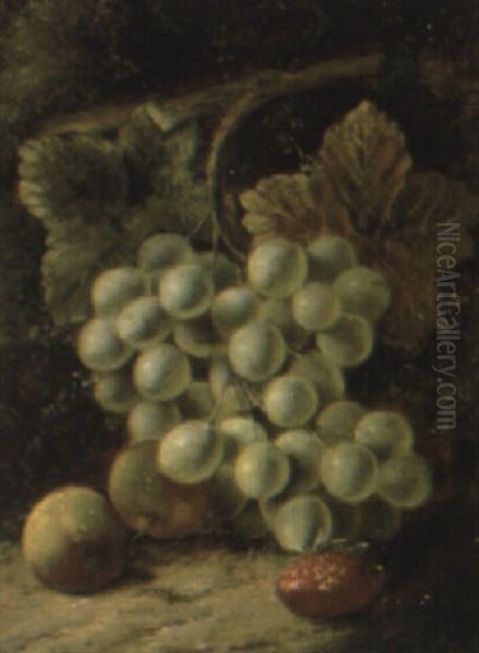 Grapes, Apples And A Strawberry On A Mossy Bank - view 1