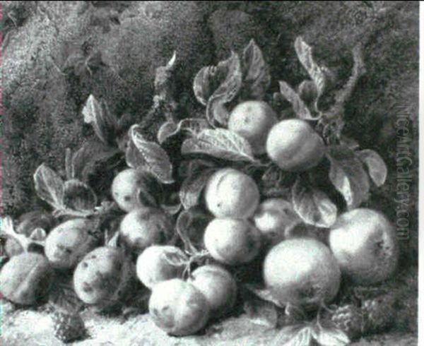 Plums, Raspberries And Apples On A Mossy Bank [&] A Birdsnest With Primroses, Violets And Rosehips On A Bank - view 1