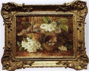 Still Life With Robins Nest And Flowers by Joseph Clare