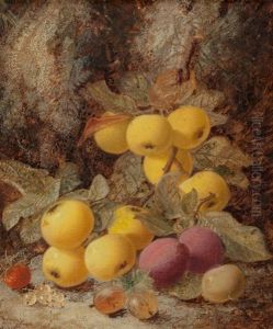 Still Life With Apples And Plums; Still Life With Various Fruits And A Basket Of Gooseb.. by Oliver Clare