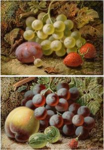 A Still Life Of Grapes, Plums And Strawberries On A Bank by Oliver Clare