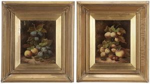 Pair Of Still Lifes: Nectarines, Peach And Strawberries; The Other, Plums, Peaches, Gooseberries Pair Of Still Lifes: Nectarines, Peach And Strawberries; The Other, Plums, Peaches, Gooseberries