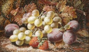 Still Life With Grapes, Strawberries And Plums by Oliver Clare