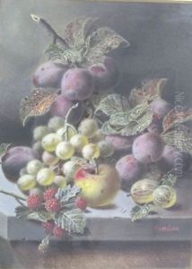Still Life Of Grapes, Plums, Raspberries, A Peach And Greengages