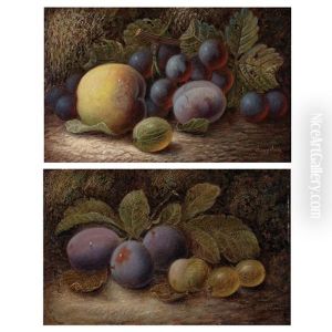 Still Life With Peach, Plum, Grapes And Gooseberries by Oliver Clare
