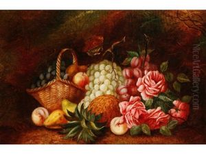 A Pair Of Still Life Studies Of Flowers And Fruit In A Woodland Setting, One With A Nest Of Birds Eggs (pair) by Oliver Clare