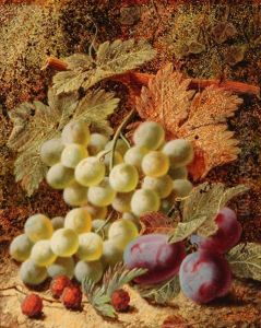 Still Life Of Grapes, Plums And Raspberries by Oliver Clare