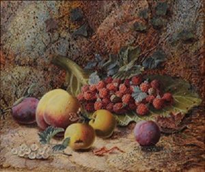 Still Lifes Of Fruit On A Mossy Bank (pair) by Oliver Clare