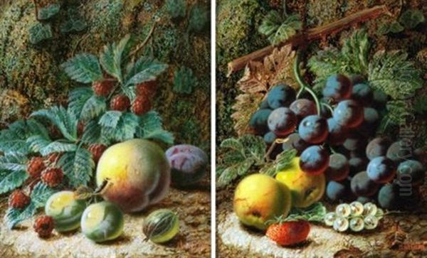 Still Life Studies Of Mixed Fruit On A Mossy Bank (2 Works) - view 1
