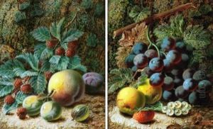 Still Life Studies Of Mixed Fruit On A Mossy Bank (2 Works)
